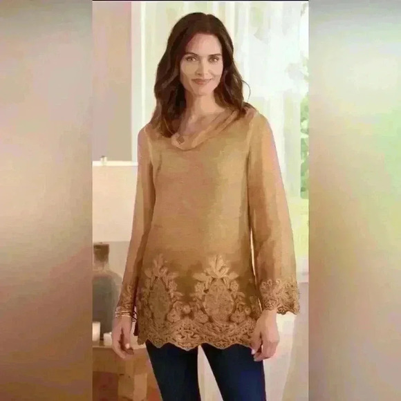 Soft surroundings 100 % silk Renee Cowl Tunic Sz.med. Oversized boho laganlook - Picture 1 of 8